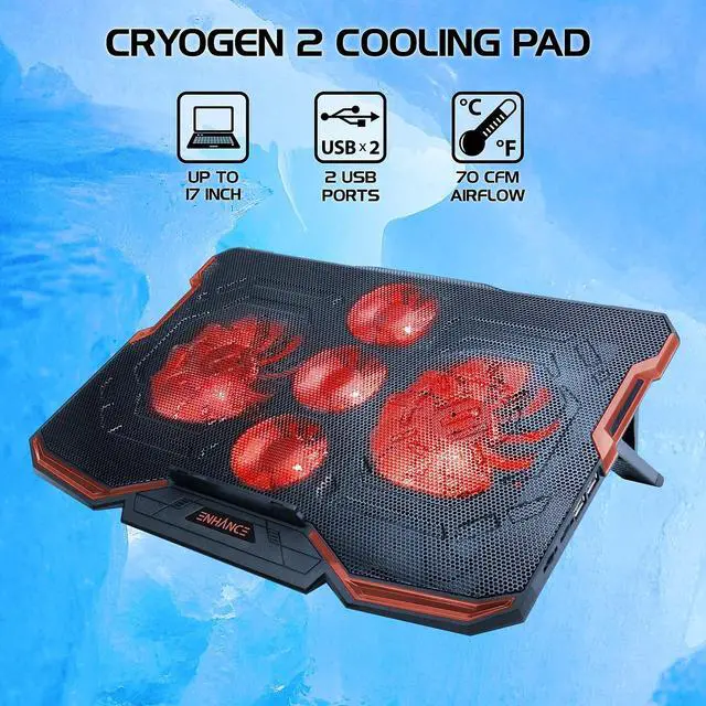 Alt view image 7 of 14 - ENHANCE Cryogen ENGXC20100RDWS Laptop Cooling Stand USB Connectivity Red 6030311