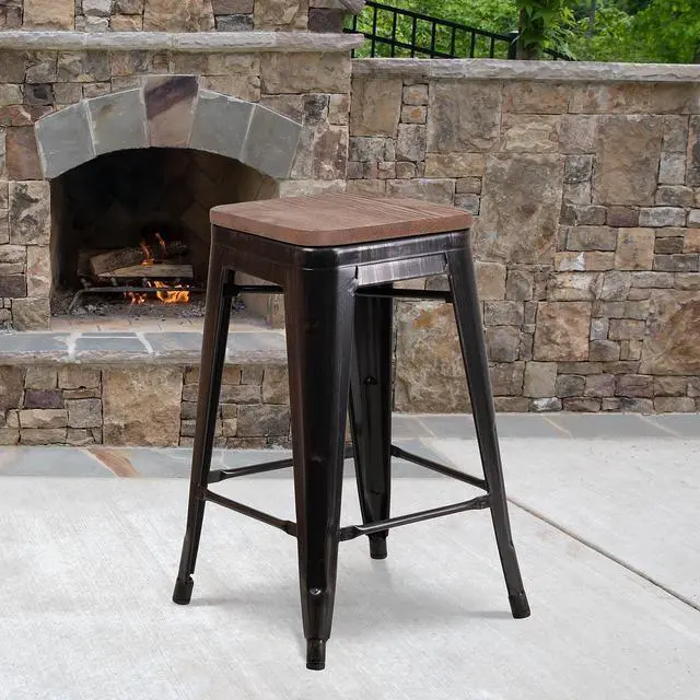 Alt view image 5 of 14 - Flash Furniture Lily Industrial Metal Counter Height Stool without Back Black-Antique Gold 4-Pieces/Pack (4CH3132024BQW)