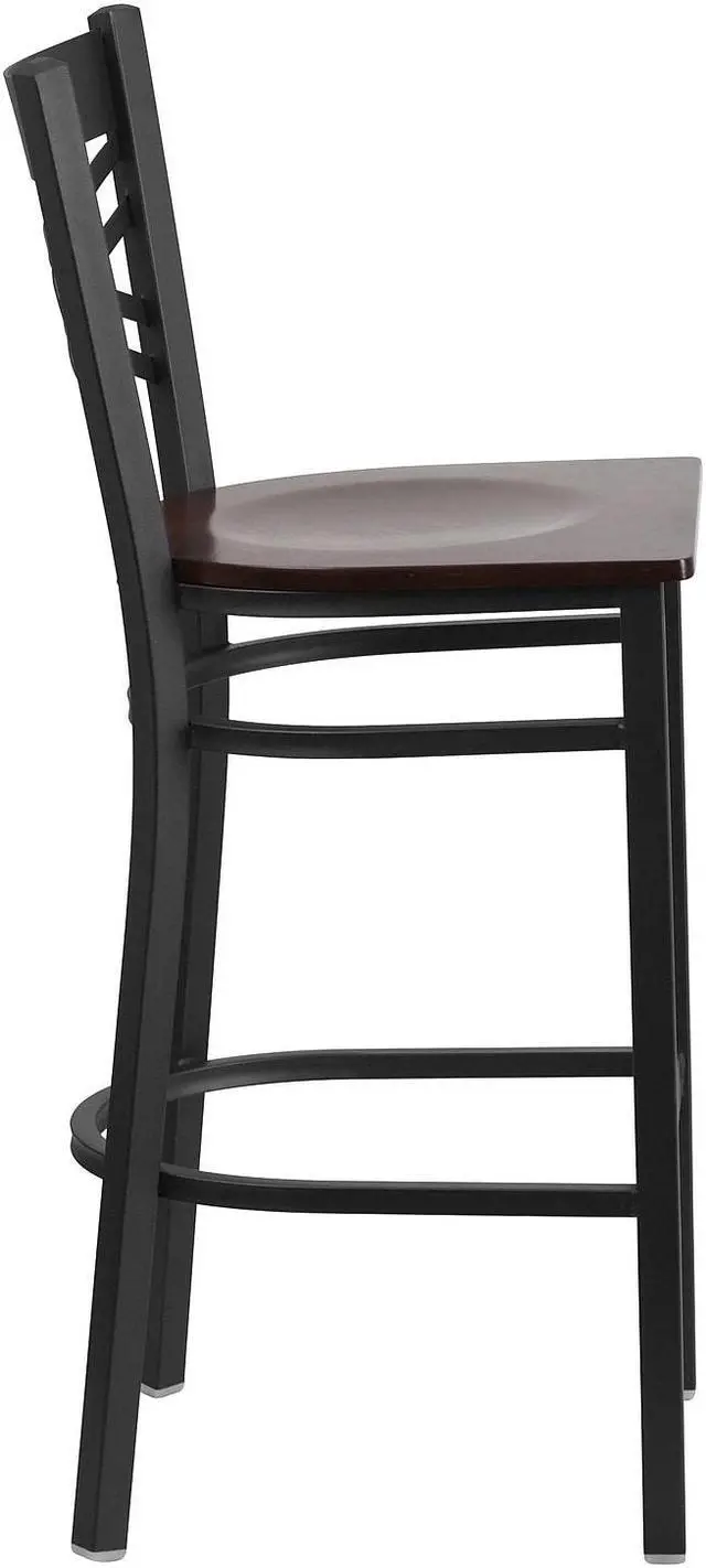 Alt view image 7 of 14 - Flash Furniture HERCULES Series Traditional Metal X-Back Barstool Black/Walnut Wood Seat 2-Pieces/Pack (2XU6FOBXBARWAW)