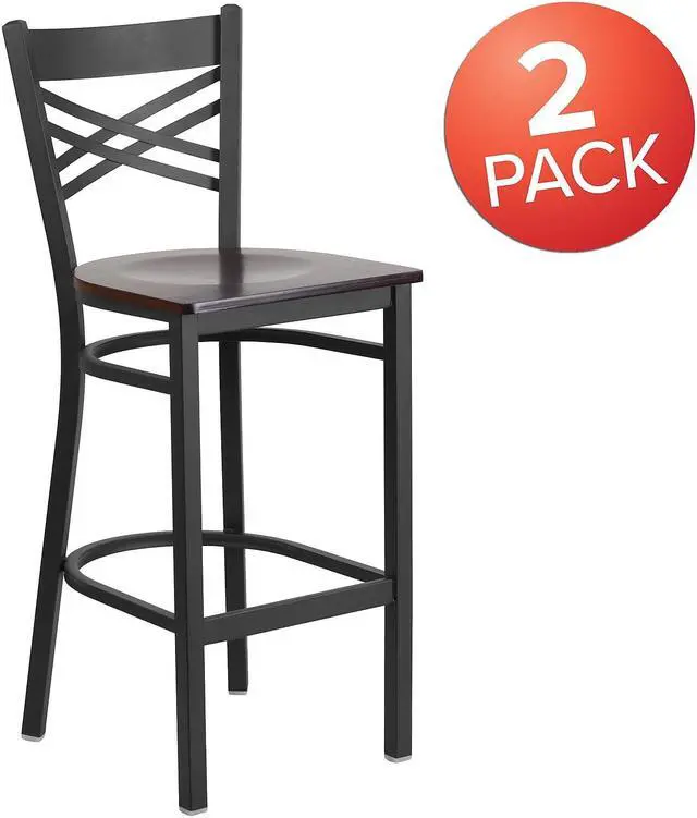 Alt view image 3 of 14 - Flash Furniture HERCULES Series Traditional Metal X-Back Barstool Black/Walnut Wood Seat 2-Pieces/Pack (2XU6FOBXBARWAW)