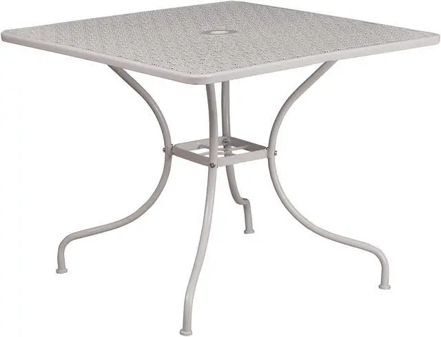 Alt view image 14 of 20 - Commercial Grade 35.5" Square Light Gray Indoor-Outdoor Steel Patio Table