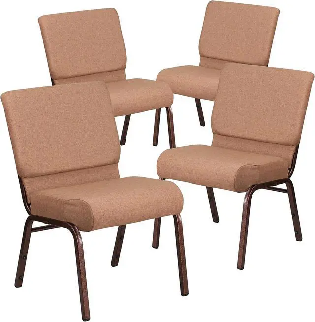 Alt view image 6 of 7 - 4 Pack HERCULES Series 21''W Stacking Church Chair in Caramel Fabric - Copper Vein Frame