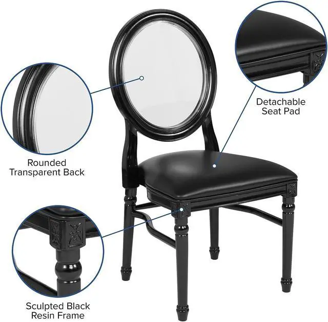 Alt view image 5 of 14 - Flash Furniture HERCULES Series Resin King Louis Chair Black 2 Pack (2LEBBCMON) 2LEBBTMON