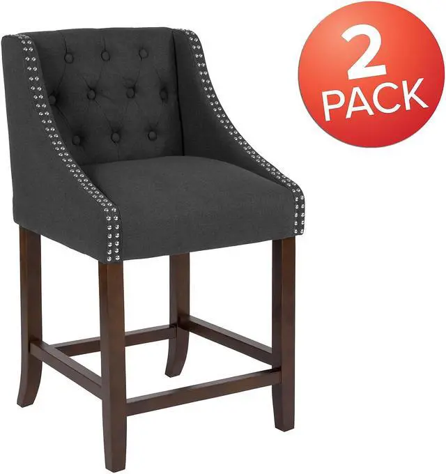 Alt view image 3 of 14 - Flash Furniture Carmel Series Transitional Fabric Counter Height Stool Charcoal 2-Pieces (2CH182020T24BKF)
