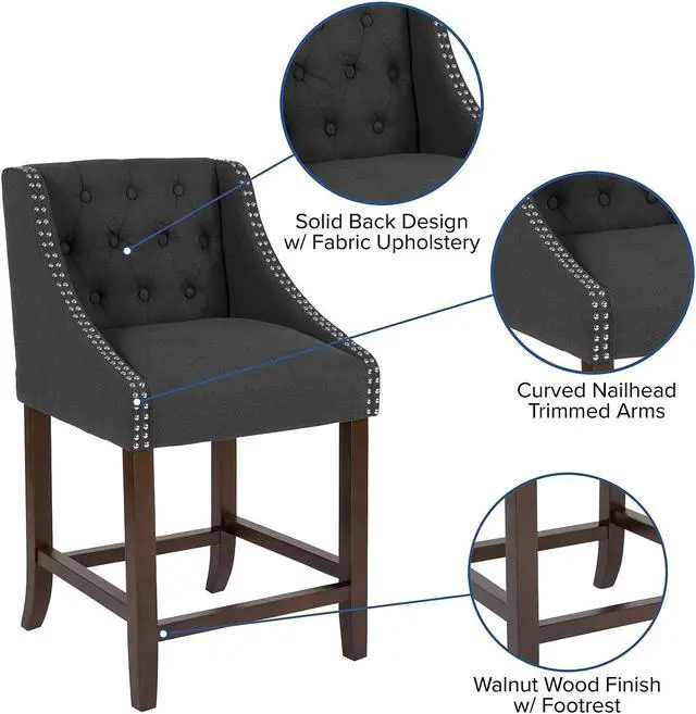 Alt view image 6 of 14 - Flash Furniture Carmel Series Transitional Fabric Counter Height Stool Charcoal 2-Pieces (2CH182020T24BKF)