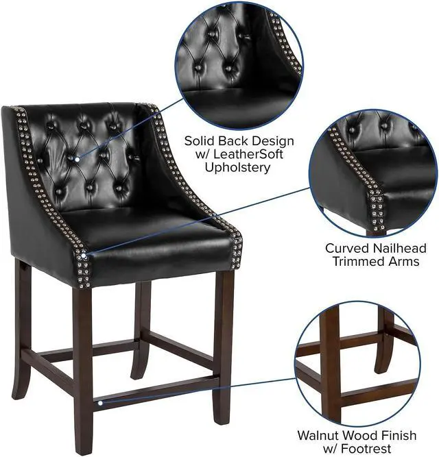 Alt view image 6 of 14 - Flash Furniture Trieste Contemporary Fabric Barstool Black 2-Pieces (2DS8121ABLKF)