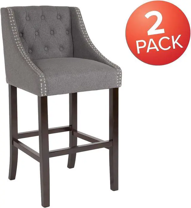 Alt view image 3 of 14 - Flash Furniture Carmel Series Transitional Fabric Barstool Dark Gray 2-Pieces (2CH182020T30DGF)