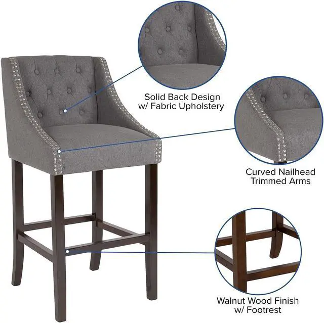 Alt view image 6 of 14 - Flash Furniture Carmel Series Transitional Fabric Barstool Dark Gray 2-Pieces (2CH182020T30DGF)