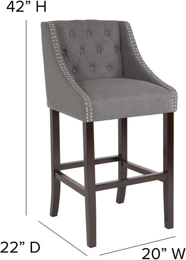 Alt view image 7 of 14 - Flash Furniture Carmel Series Transitional Fabric Barstool Dark Gray 2-Pieces (2CH182020T30DGF)