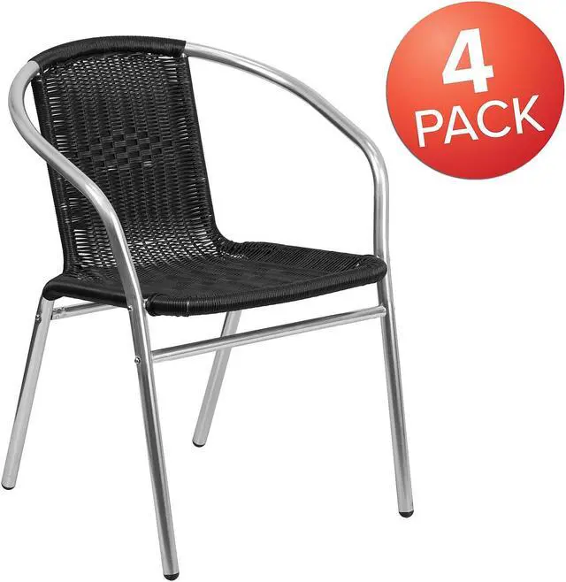 Alt view image 3 of 19 - Flash Furniture Lila Aluminum/Rattan Stacking Chair Black 4/Pack (4TLH020BK)