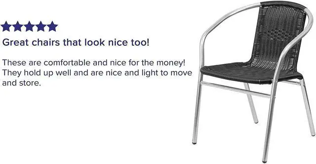 Alt view image 5 of 19 - Flash Furniture Lila Aluminum/Rattan Stacking Chair Black 4/Pack (4TLH020BK)