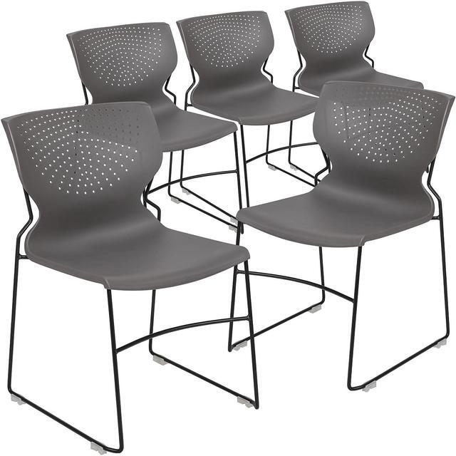 Alt view image 4 of 17 - 5 Pack HERCULES Series 661 lb. Capacity Gray Full Back Stack Chair with Black Powder Coated Frame