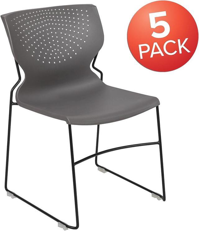 Alt view image 6 of 17 - 5 Pack HERCULES Series 661 lb. Capacity Gray Full Back Stack Chair with Black Powder Coated Frame
