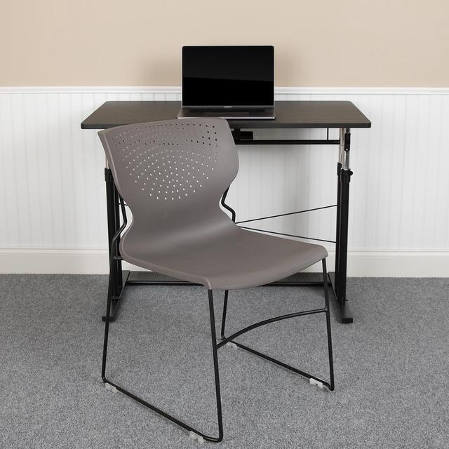 Alt view image 5 of 17 - 5 Pack HERCULES Series 661 lb. Capacity Gray Full Back Stack Chair with Black Powder Coated Frame