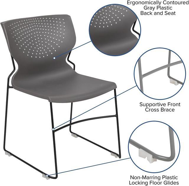Alt view image 9 of 17 - 5 Pack HERCULES Series 661 lb. Capacity Gray Full Back Stack Chair with Black Powder Coated Frame
