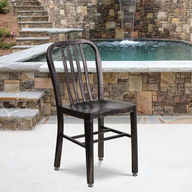 Alt view image 18 of 20 - Flash Furniture Black-Antique Gold Metal Indoor-Outdoor Chair (CH-61200-18-BQ-GG) CH6120018BQ