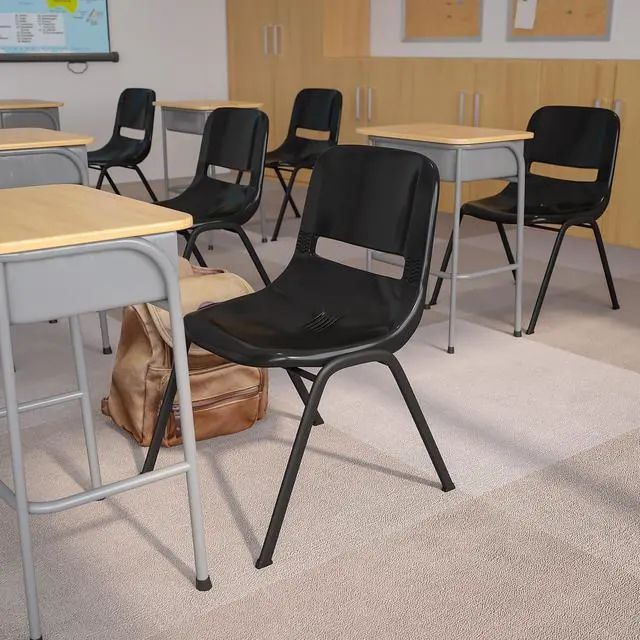 Alt view image 13 of 18 - Flash Furniture HERCULES Series. Capacity 880 lb Ergonomic Shell Stack Chair  - 5 Pack, Black Frame