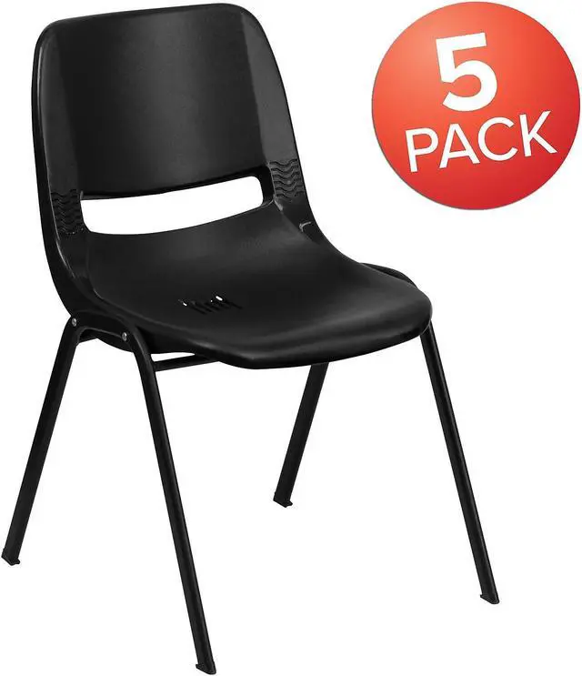 Alt view image 14 of 18 - Flash Furniture HERCULES Series. Capacity 880 lb Ergonomic Shell Stack Chair  - 5 Pack, Black Frame