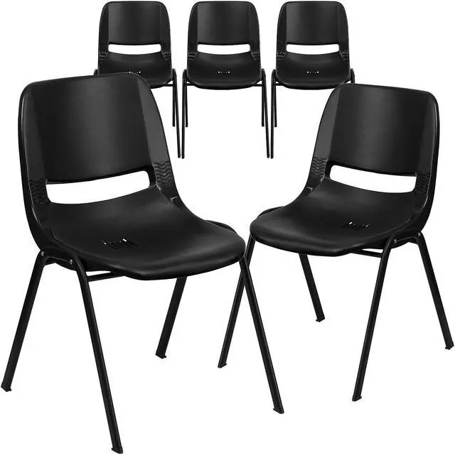 Alt view image 12 of 18 - Flash Furniture HERCULES Series. Capacity 880 lb Ergonomic Shell Stack Chair  - 5 Pack, Black Frame