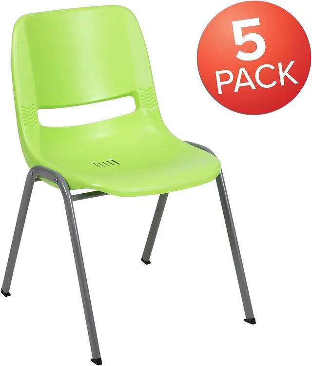 Alt view image 2 of 11 - Flash Furniture HERCULES Series Plastic Shell Stack Chair Green 5 Pack (5RUTEO1GN)