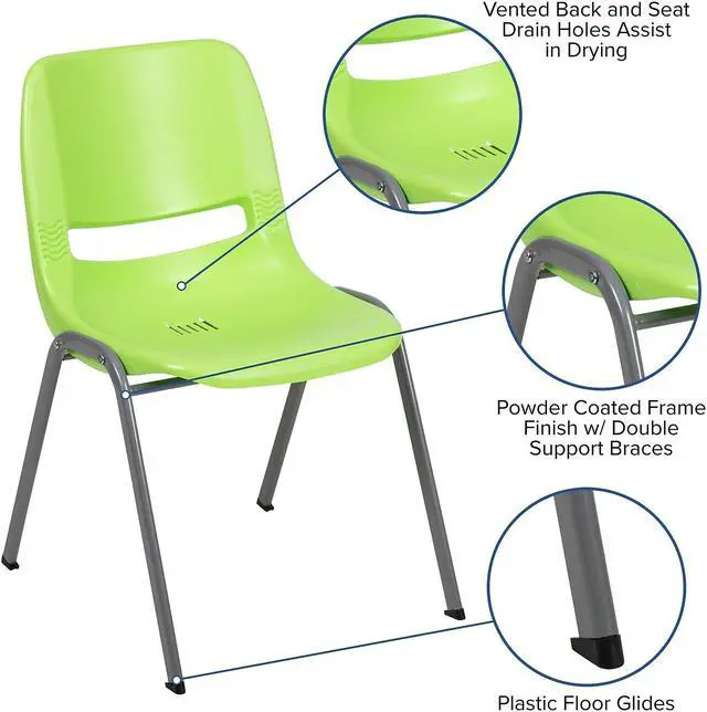 Alt view image 4 of 11 - Flash Furniture HERCULES Series Plastic Shell Stack Chair Green 5 Pack (5RUTEO1GN)