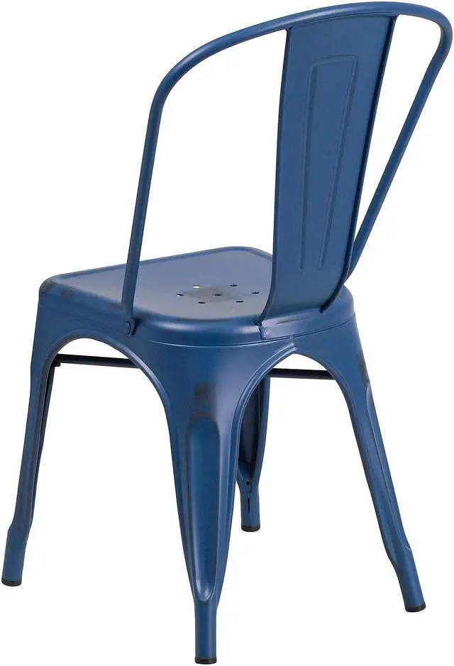 Alt view image 18 of 18 - 4 Pk. Distressed Antique Blue Metal Indoor-Outdoor Stackable Chair