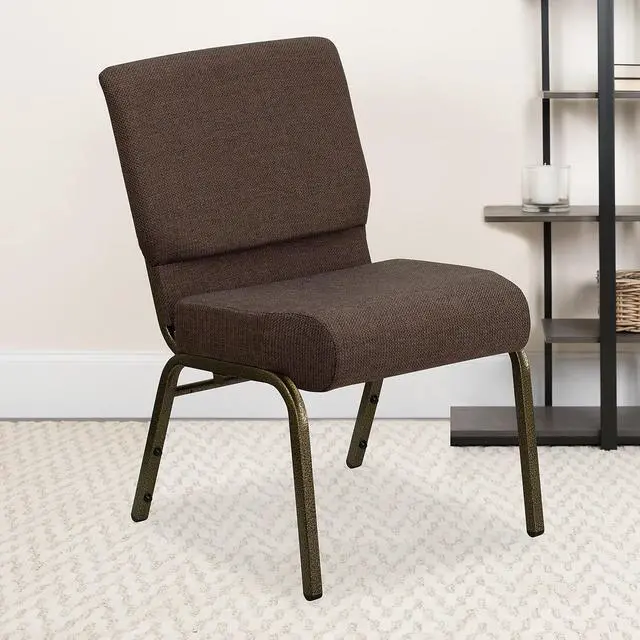 Alt view image 12 of 17 - 4 Pack HERCULES Series 21''W Stacking Church Chair in Brown Fabric - Gold Vein Frame