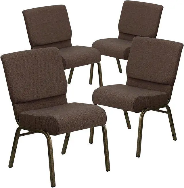Alt view image 11 of 17 - 4 Pack HERCULES Series 21''W Stacking Church Chair in Brown Fabric - Gold Vein Frame