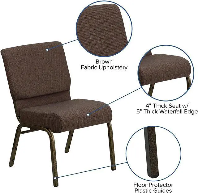 Alt view image 16 of 17 - 4 Pack HERCULES Series 21''W Stacking Church Chair in Brown Fabric - Gold Vein Frame