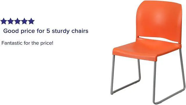 Alt view image 8 of 10 - 5 Pack HERCULES Series 880 lb. Capacity Orange Full Back Contoured Stack Chair with Gray Powder Coated Sled Base