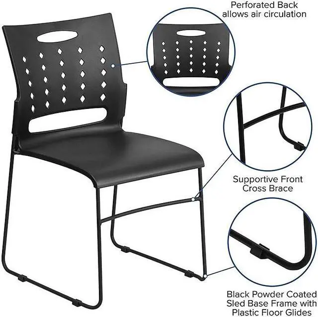 Alt view image 16 of 17 - 5 Pack HERCULES Series 881 lb. Capacity Black Sled Base Stack Chair with Air-Vent Back