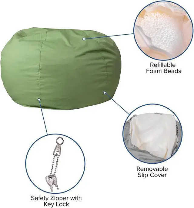 Alt view image 10 of 19 - Oversized Solid Green Bean Bag Chair