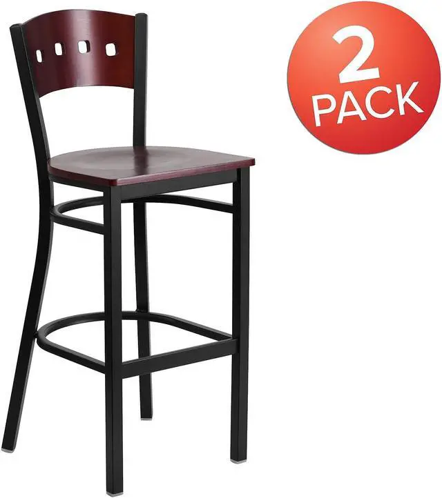 Alt view image 4 of 14 - Flash Furniture HERCULES Series Traditional Metal Square Back Restaurant Barstool Black/Mahogany 2-Pieces/Pack (2XUDG515MAHB)