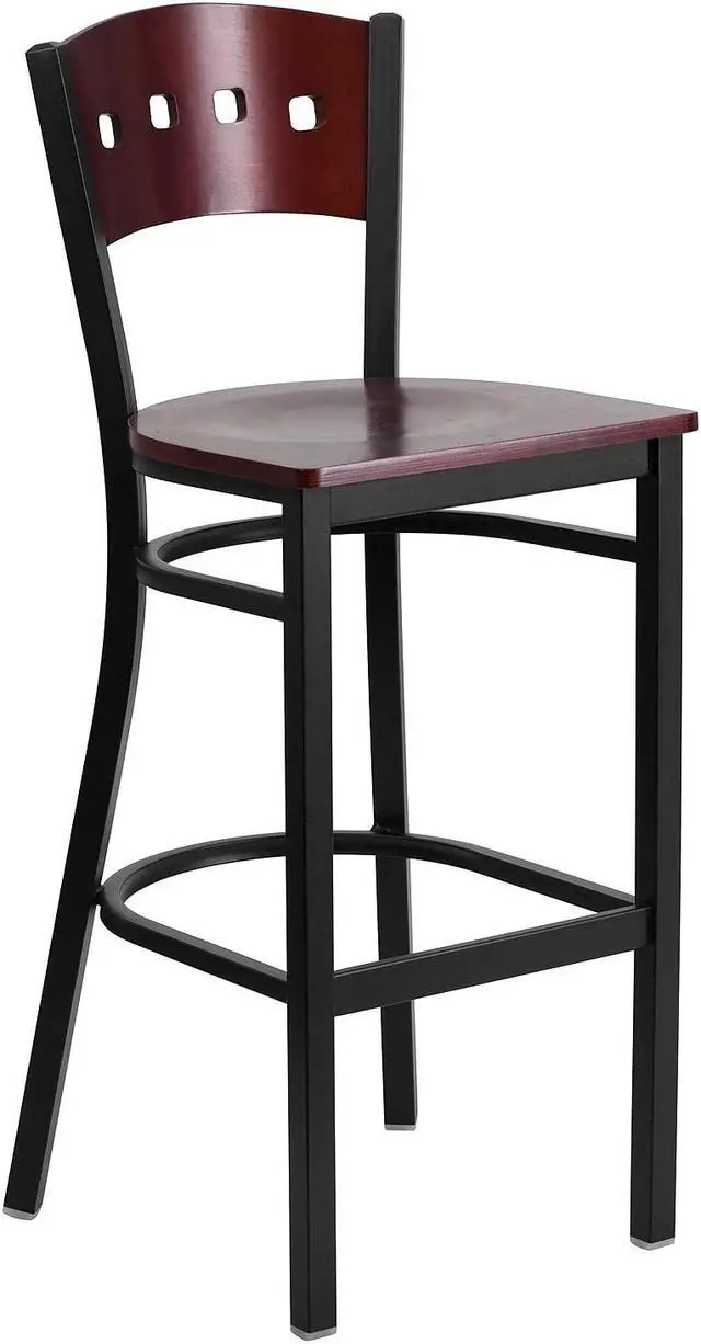 Alt view image 7 of 14 - Flash Furniture HERCULES Series Traditional Metal Square Back Restaurant Barstool Black/Mahogany 2-Pieces/Pack (2XUDG515MAHB)