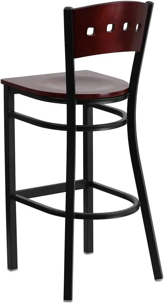 Alt view image 6 of 14 - Flash Furniture HERCULES Series Traditional Metal Square Back Restaurant Barstool Black/Mahogany 2-Pieces/Pack (2XUDG515MAHB)