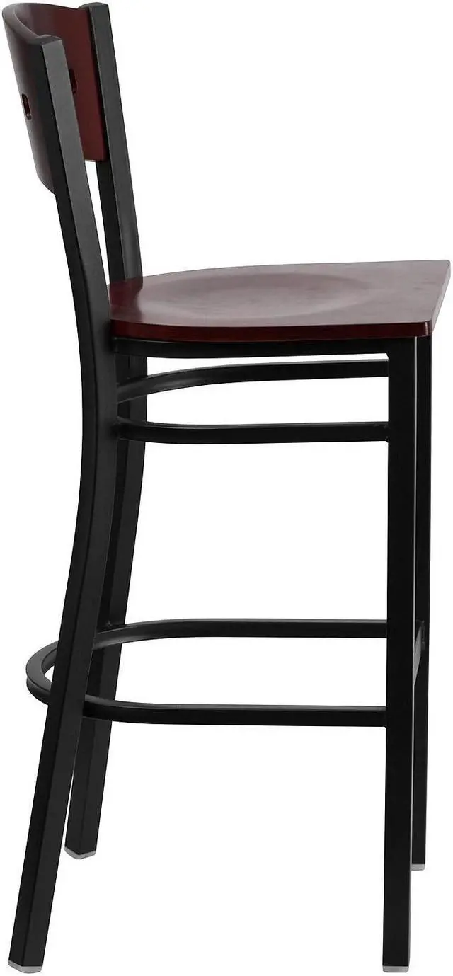 Alt view image 8 of 14 - Flash Furniture HERCULES Series Traditional Metal Square Back Restaurant Barstool Black/Mahogany 2-Pieces/Pack (2XUDG515MAHB)
