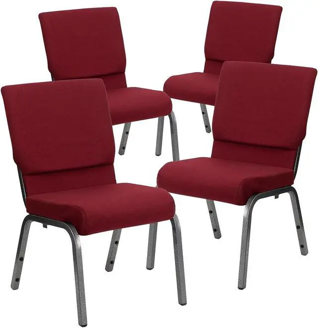 Main image of Flash Furniture HERCULES Series Fabric Church Stacking Chair Burgundy/Silver Vein Frame 4 Pack (4XUCH60096BYSV)