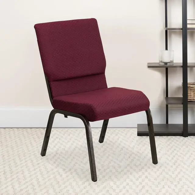 Alt view image 12 of 17 - 4 Pack HERCULES Series 18.5''W Stacking Church Chair in Burgundy Patterned Fabric - Gold Vein Frame