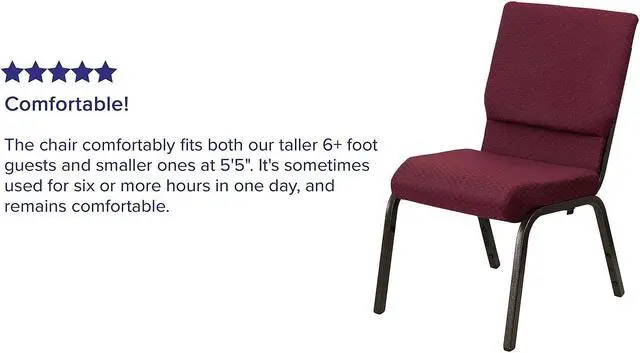 Alt view image 15 of 17 - 4 Pack HERCULES Series 18.5''W Stacking Church Chair in Burgundy Patterned Fabric - Gold Vein Frame