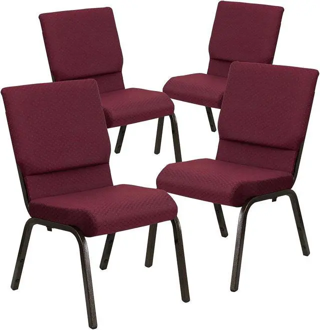 Alt view image 11 of 17 - 4 Pack HERCULES Series 18.5''W Stacking Church Chair in Burgundy Patterned Fabric - Gold Vein Frame