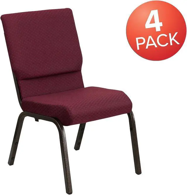 Alt view image 13 of 17 - 4 Pack HERCULES Series 18.5''W Stacking Church Chair in Burgundy Patterned Fabric - Gold Vein Frame