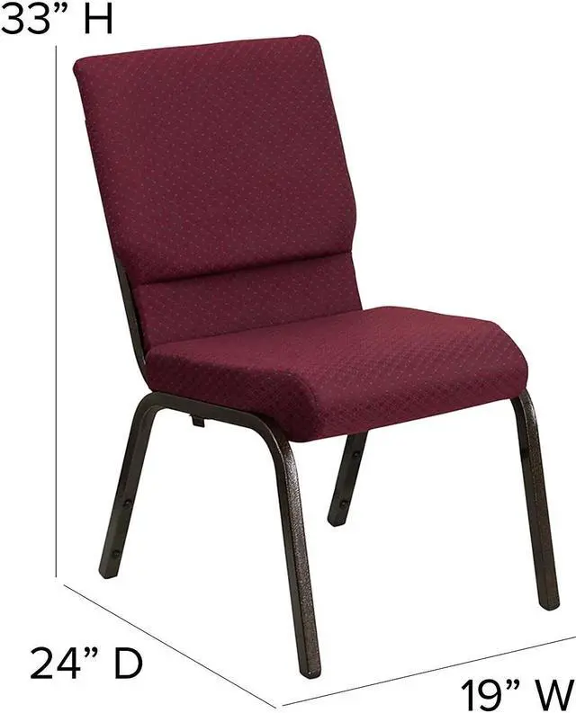 Alt view image 17 of 17 - 4 Pack HERCULES Series 18.5''W Stacking Church Chair in Burgundy Patterned Fabric - Gold Vein Frame