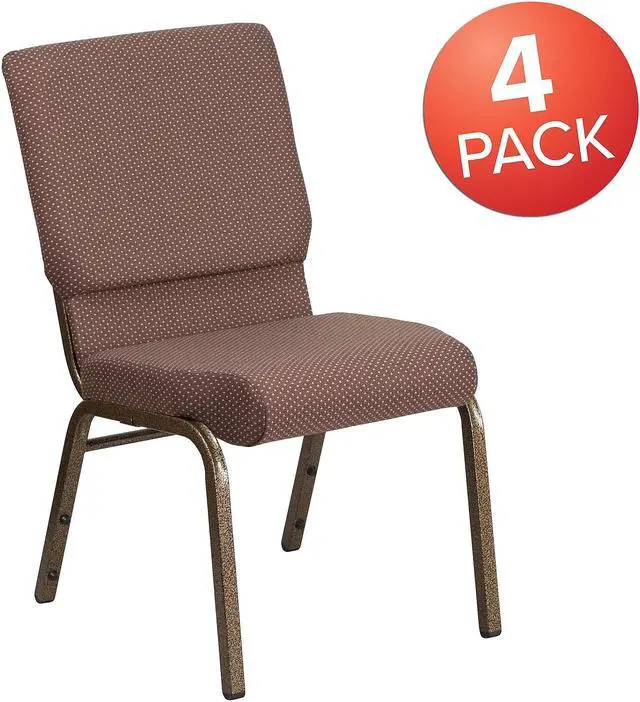 Alt view image 2 of 14 - Flash Furniture HERCULES Series Fabric Church Stacking Chair Brown Dot/Gold Vein Frame 4 Pack (4FDCH185GVBNDT)