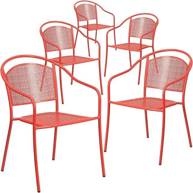 Alt view image 3 of 4 - FLASH FURNITURE 5-CO-3-RED-GG Coral Steel Patio Arm Chair with Round Back, PK5