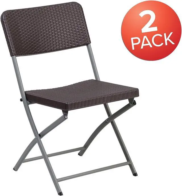 Alt view image 3 of 20 - Flash Furniture Rattan Plastic Folding Chair Brown Set of 2 (2DADYCZ61)