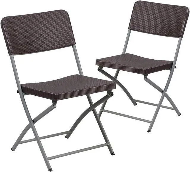 Main image of Flash Furniture Rattan Plastic Folding Chair Brown Set of 2 (2DADYCZ61)