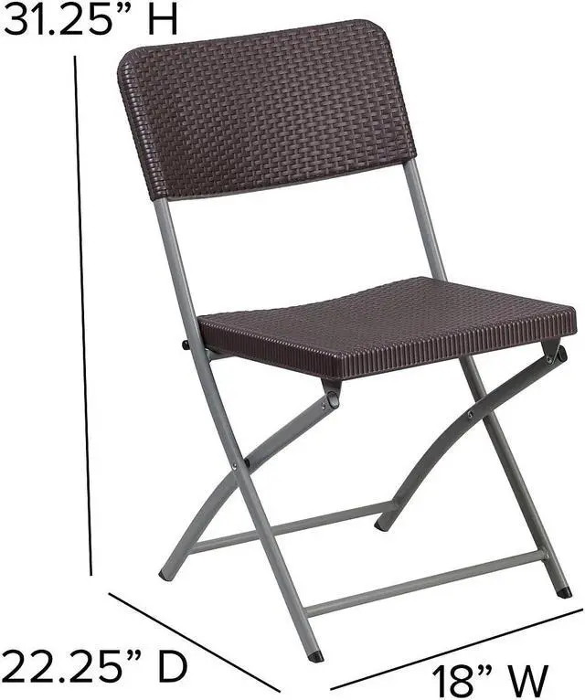 Alt view image 6 of 20 - Flash Furniture Rattan Plastic Folding Chair Brown Set of 2 (2DADYCZ61)