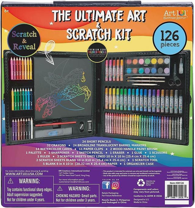 Art 101 Budding Artist Ultimate Art and Scratch Art Kit, Assorted Colors,  126 Pieces (30126)