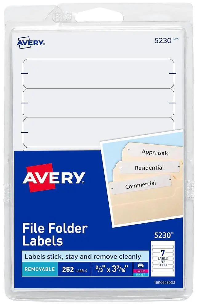 Alt view image 7 of 12 - Avery Removable 1/3-Cut File Folder Labels Inkjet/Laser .66 x 3.44 White 252/PK