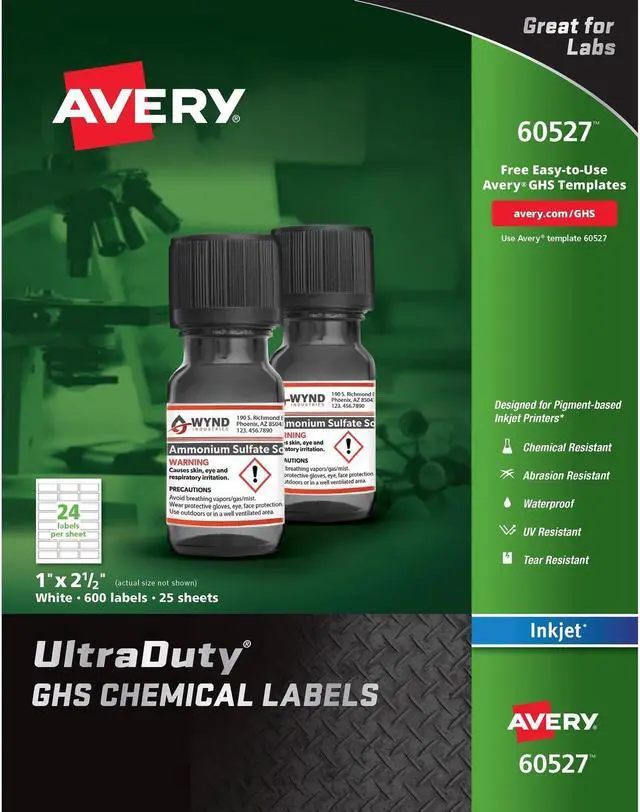 Main image of Avery AVE60527 LABELS,GHS,24UP,INKJ,WE, COLOR: WHITE - 60527